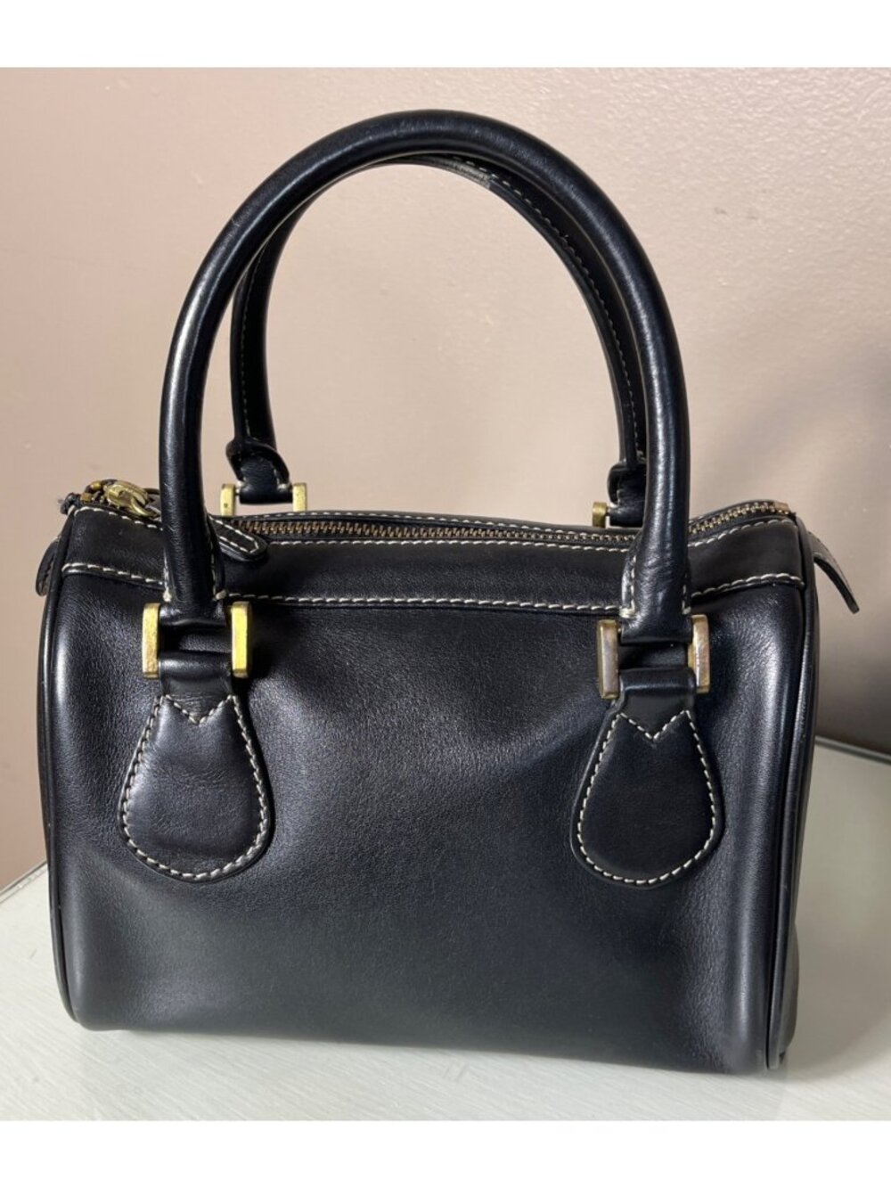 J Crew Leather Black Satchel Small 8.5x5 Top Handles Structured Roomy Bag Purse - Picture 4 of 16